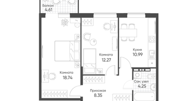 2-к. квартира, 55&nbsp;м²