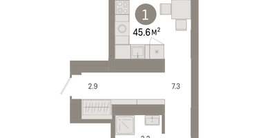 1-к. квартира, 45&nbsp;м²
