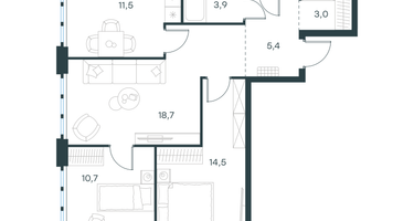3-к. квартира, 69&nbsp;м²