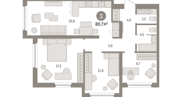 3-к. квартира, 80&nbsp;м²