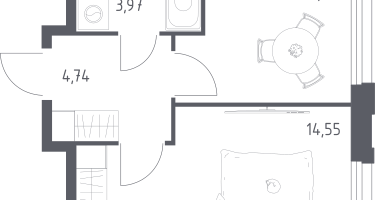 1-к. квартира, 33&nbsp;м²