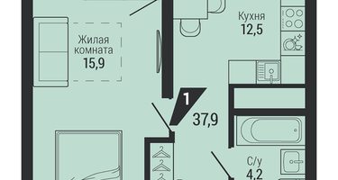 1-к. квартира, 37 м²