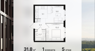 1-к. квартира, 31 м²