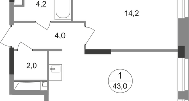 1-к. квартира, 43&nbsp;м²