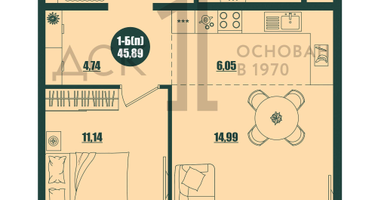 1-к. квартира, 45&nbsp;м²