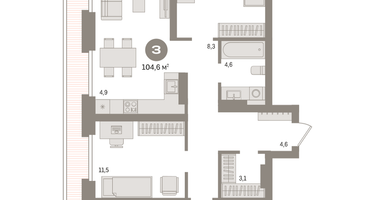 3-к. квартира, 104&nbsp;м²