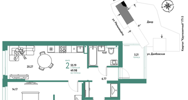 2-к. квартира, 55&nbsp;м²