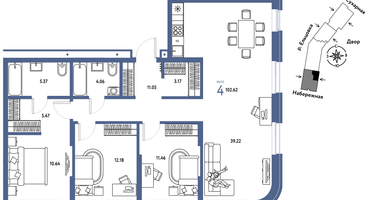 4-к. квартира, 102&nbsp;м²
