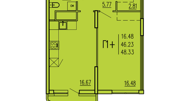 1-к. квартира, 48 м²