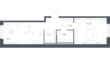 1-к. квартира, 47&nbsp;м²