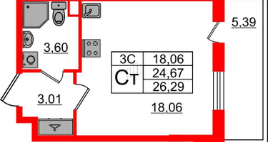 Студия, 24&nbsp;м²