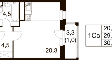 Студия, 28&nbsp;м²