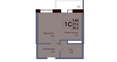 Студия, 28 м²