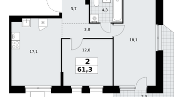 2-к. квартира, 61&nbsp;м²