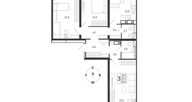 3-к. квартира, 89&nbsp;м²