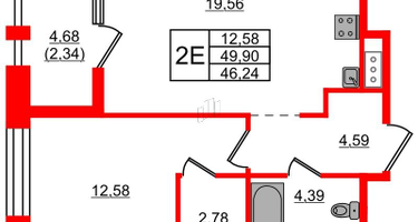 1-к. квартира, 46&nbsp;м²