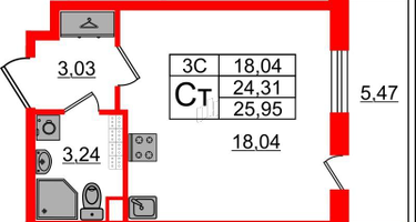 Студия, 24&nbsp;м²