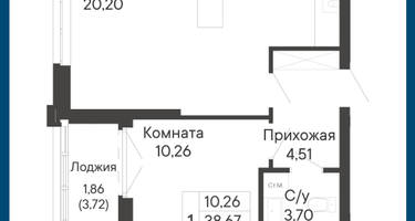 1-к. квартира, 40 м²