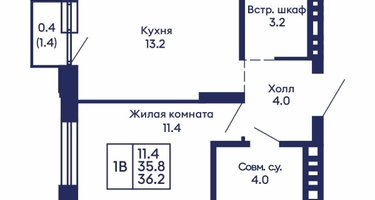 1-к. квартира, 36&nbsp;м²