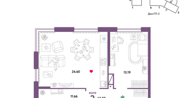 3-к. квартира, 62 м²