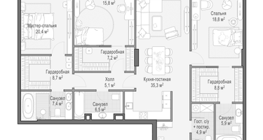 3-к. квартира, 161 м²