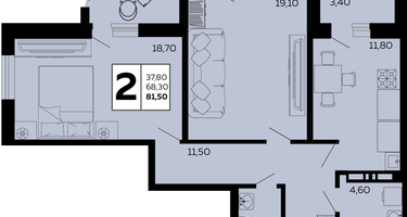 2-к. квартира, 82&nbsp;м²