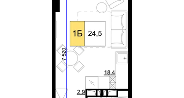 1-к. квартира, 24&nbsp;м²