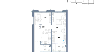 2-к. квартира, 55&nbsp;м²
