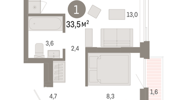 1-к. квартира, 33&nbsp;м²
