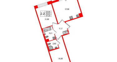 2-к. квартира, 55&nbsp;м²