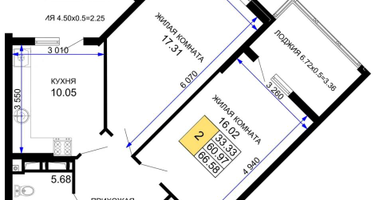 2-к. квартира, 61,7&nbsp;м²