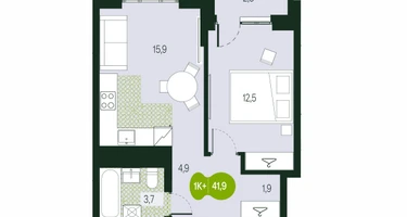2-к. квартира, 41&nbsp;м²