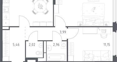 2-к. квартира, 54&nbsp;м²