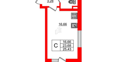 Студия, 25&nbsp;м²