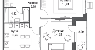 2-к. квартира, 59&nbsp;м²