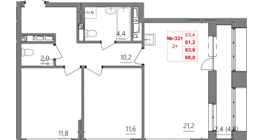 2-к. квартира, 63 м²