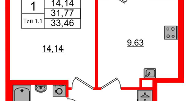 1-к. квартира, 31&nbsp;м²