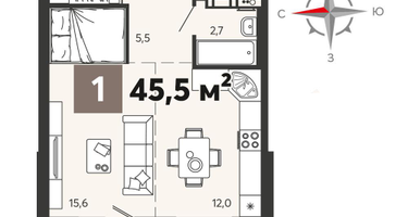 Студия, 45&nbsp;м²