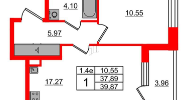 1-к. квартира, 37&nbsp;м²