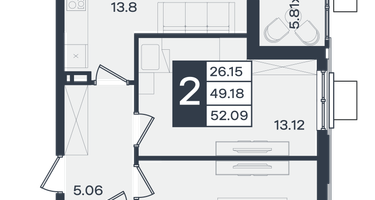 2-к. квартира, 52&nbsp;м²