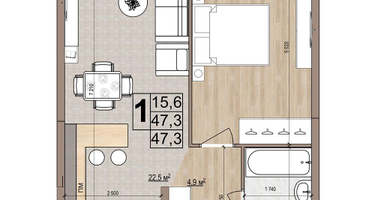1-к. квартира, 47&nbsp;м²