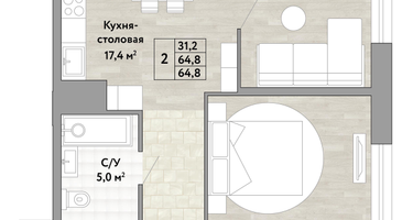 2-к. квартира, 64&nbsp;м²