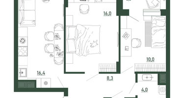 2-к. квартира, 57 м²