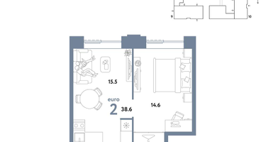 2-к. квартира, 38&nbsp;м²