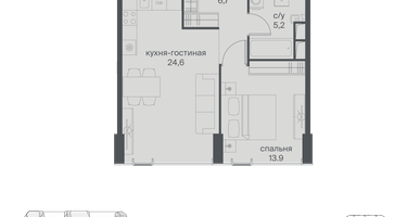 1-к. квартира, 50&nbsp;м²