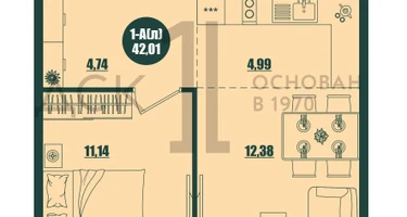 1-к. квартира, 42&nbsp;м²