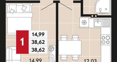 1-к. квартира, 38&nbsp;м²
