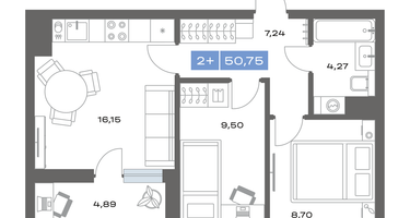 2-к. квартира, 50&nbsp;м²