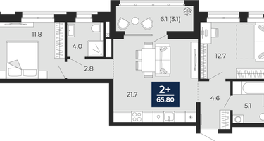 2-к. квартира, 62 м²