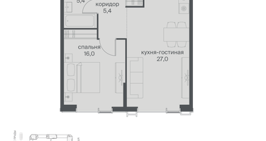 1-к. квартира, 55&nbsp;м²